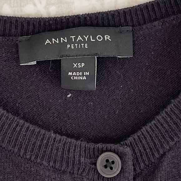Ann Taylor Cotton Blend Black Button Down Crew Neck Cardigan, Size XSP - Picture 5 of 12